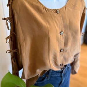 🌞Vintage Chestnut Silk Button-Up Top, #3
